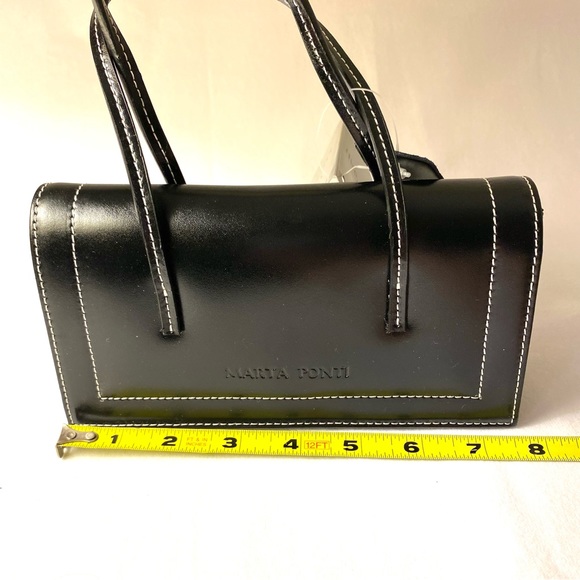 MP by MARTA PONTI Structured Black Leather Mini Handbag Cocktail Formal Baguette - Picture 6 of 16